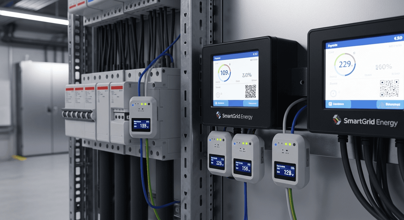 חיישנים ומונים חכמים מותקנים על מערכת חשמל במבנה מסחרי