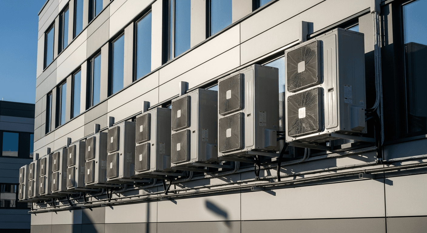 יחידות חוץ של מזגנים מותקנות על קיר בניין בישראל