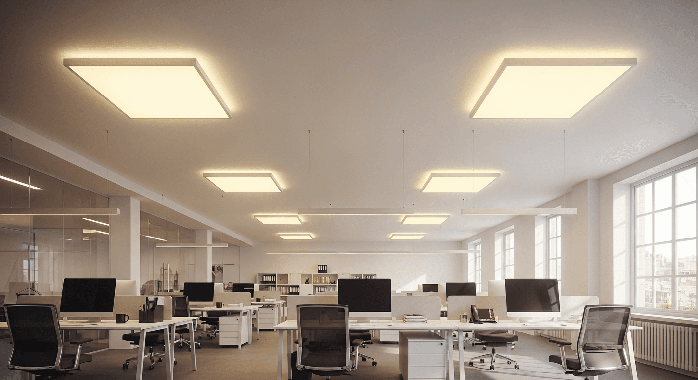 תאורת LED מודרנית במשרד — חיסכון אנרגטי ואיכות אור גבוהה