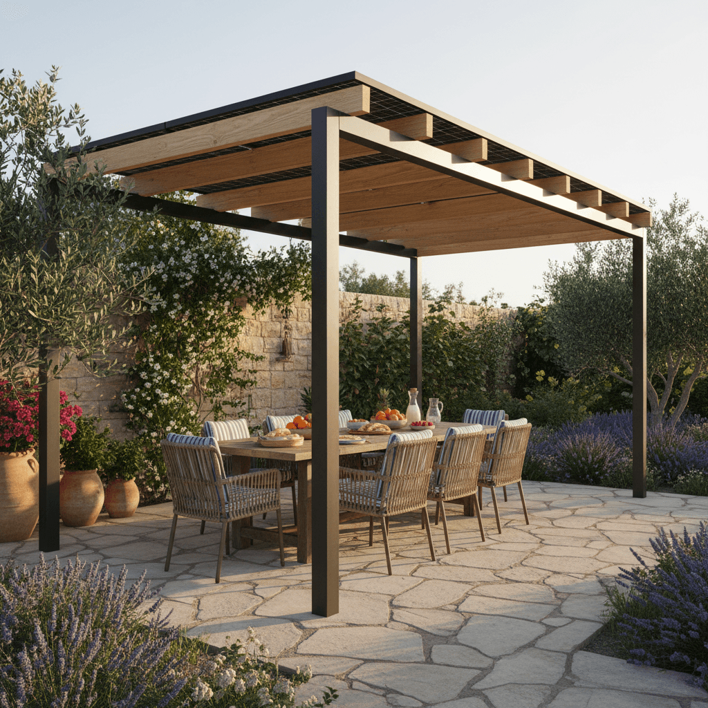 פרגולה סולארית על גג מרפסת בבית פרטי בישראל